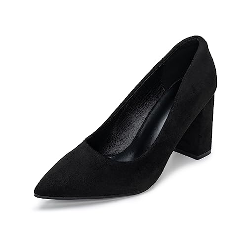 Damen Pumps mit Absatz Elegant Damen Pumps mit Hohem Blockabsatz Hochzeits-Pumps Wildleder Schwarz 40 von Ophestin