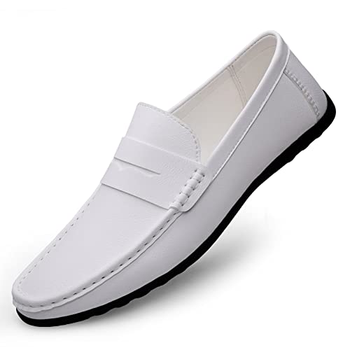 Ophestin Herren Leder Mokassins Slipper Fahren Schuhe Leicht Weich Loafers Handgefertigt Slip On Flache Business Schuhe Weiß 46 von Ophestin