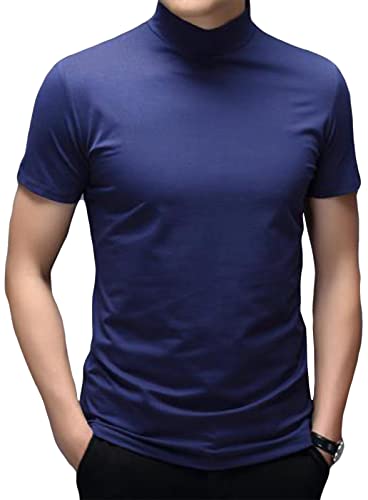 Herren T-Shirts Kurzarm Polo-Ausschnitt Basic Stehkragen Slim Fit Solid Tops Kurzärmelige Hemden Königsblau, L von Ophestin