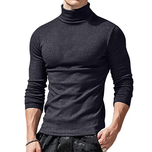 Ophestin Herren Basic Rollkragen Top Pullover Slim Fit Langarm Pullover Rollkragen Shirt Casual Bluse Sweatshirts, dunkelgrau, M von Ophestin