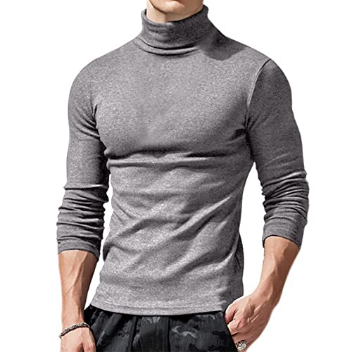 Ophestin Herren Basic Rollkragen Top Pullover Slim Fit Langarm Pullover Rollkragen Shirt Casual Bluse Sweatshirts, grau, S von Ophestin