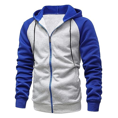 Ophestin Herren Kapuzenpullover Zip Up Langarm Fleece Sweatshirts Pullover Hoodies Jacke Kontrast Farbe Top mit Kanga Tasche Hellgrau M von Ophestin