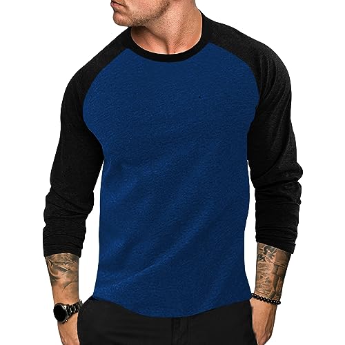 Ophestin Herren Langarm T Shirt Basic Baumwolle Henley Shirts Casual Mode Rundhals Shirts Tops für Männer Blau L von Ophestin