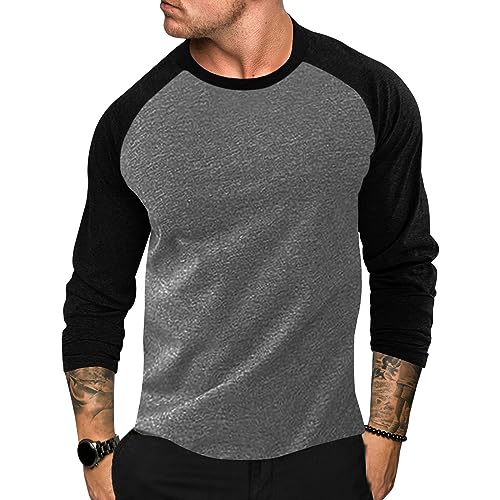 Ophestin Herren Langarm T Shirt Basic Baumwolle Henley Shirts Casual Mode Rundhals Shirts Tops für Männer Dunkelgrau 2XL von Ophestin