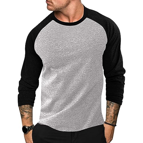 Ophestin Herren Langarm T Shirt Basic Baumwolle Henley Shirts Casual Mode Rundhals Shirts Tops für Männer Grau 2XL von Ophestin