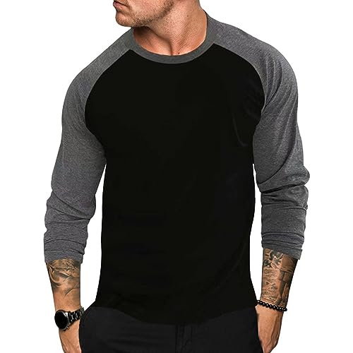 Ophestin Herren Langarm T Shirt Basic Baumwolle Henley Shirts Casual Mode Rundhals Shirts Tops für Männer Schwarz XL von Ophestin