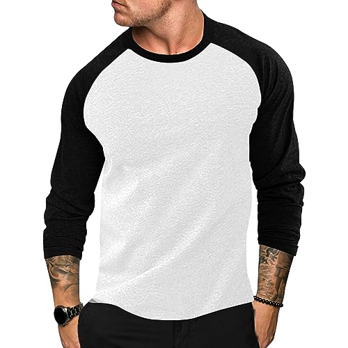 Ophestin Herren Langarm T Shirt Basic Baumwolle Henley Shirts Casual Mode Rundhals Shirts Tops für Männer Weiß L von Ophestin