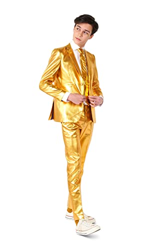OppoSuits Groovy Gold Glänzender Anzug für Teenager-Jungen - Abschlussball- und Hochzeitsfeier-Outfit - einschließlich Blazer, Hose und Krawatte - Gold - Größe 10 Jahre OppoSuits Groovy Gold Glänzender Anzug für Teenager-Jungen - Abschlussball- und Hochzeitsfeier-Outfit - einschließlich Blazer, Hose und Krawatte - Gold - Größe 10 Jahre von OppoSuits