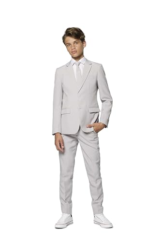 OppoSuits Groovy Grauer Einfarbiger Anzug für Teenager-Jungen - Abschlussball- und Hochzeitsfeier-Outfit - einschließlich Blazer, Hose und Krawatte - Grau - Größe 12 Jahre von OppoSuits
