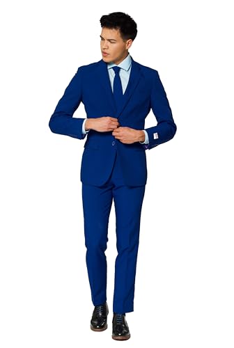 OppoSuits Modisch Party Einfarbige Anzüge für Herren - Mit Jackett, Hose und Krawatte, Blau (Navy Royale), 58 EU von OppoSuits