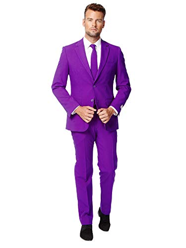 OppoSuits Modisch Party Einfarbige Anzüge für Herren - Mit Jackett, Hose und Krawatte, Lila (Purple Prince), 58 von OppoSuits