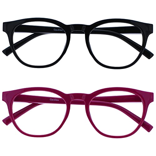 Opulize Blu-Brille Blaulichtfilter 2er Pack Cool Rund Rahmen Federscharniere Verbessern Den Schlaf Computerbrille Gaming Entspiegelt Schwarz Rosa Herren Damen BB5-14 +0.00 von Opulize