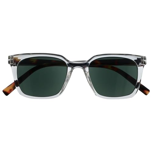 Opulize KOI Lese-Sonnenbrille - Große Rechteckige Fassung - Getönte Brillengläser UV400 - Klar - Damen Herren Unisex - Federscharniere - S50-C - +1.50 von Opulize