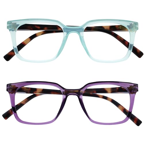 Opulize KOI Lesebrille 2er Pack - Große Rechteckige Brillenfassung - Violett-Aqua - Damen, Herren - Federscharniere - RR50-5Q - +1.50 von Opulize