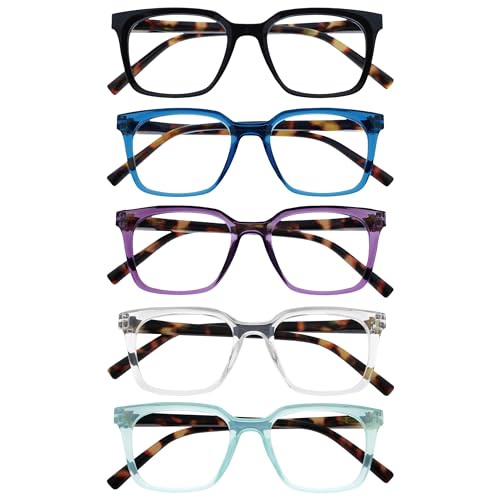 Opulize KOI Lesebrille 5er Pack - Rechteckige Fassung - Schwarz-Blau-Violett-Durchsichtig-Aqua - Damen Herren Unisex - Federscharniere - RRRRR50-135CQ - +1.50 von Opulize