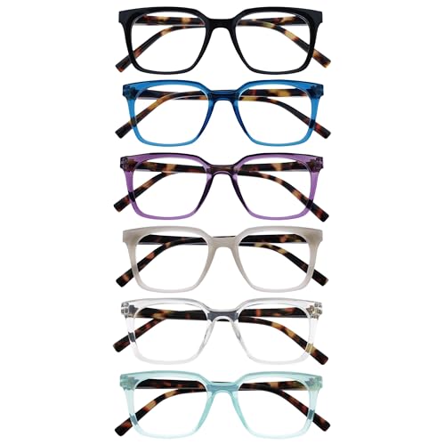 Opulize KOI Lesebrille 6er Pack - Rechteckige Fassung - Schwarz-Blau-Violett-Grau-Durchsichtig-Aqua - Damen Herren - Federscharniere - RRRRRR50-1357CQ - +1.00 von Opulize