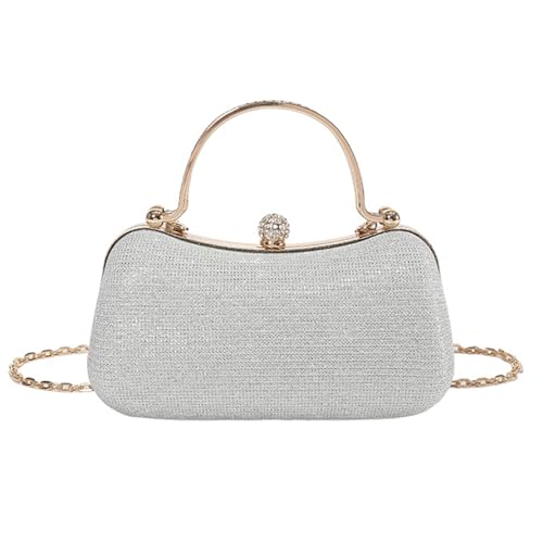 OralGos Abendtasche aus PU-Leder mit Strasssteinen, Umhängetasche, Handtasche mit Kette und Tragegriff oben, für Damen, Hochzeit, Party, silber von OralGos