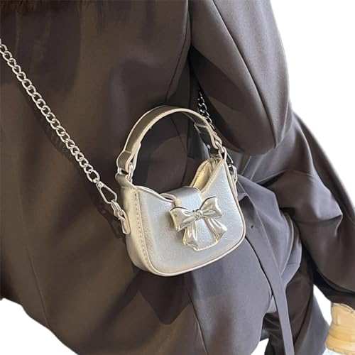 OralGos Damen-Umhängetasche aus PU-Leder, mit niedlicher Schleife, Kuriertasche, Handtasche, Einkaufstasche, modisch, Kettenriemen, Crossbody-Tasche von OralGos