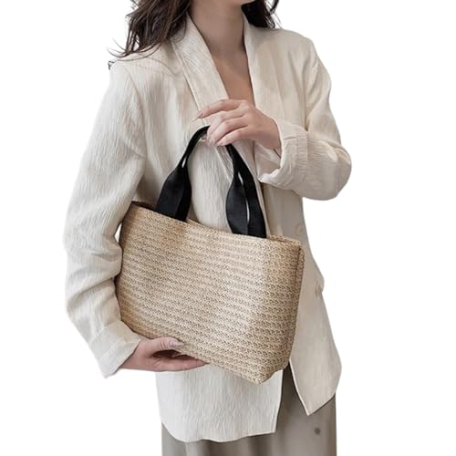 OralGos Modische Strandtasche aus gewebtem Stroh, leicht und praktisch, mit Tragegriff oben, lässige Schultertasche für Urlaub und Einkaufen von OralGos