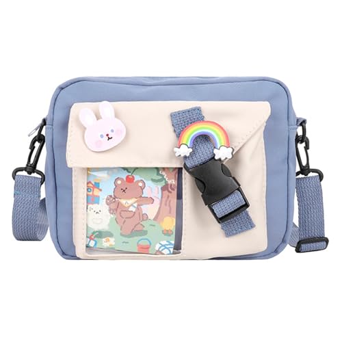 OralGos Umhängetasche für Schulmädchen, Studenten, japanischer Stil, Damen, Colorblock-Leinwand, transparent, Cartoon-Schultertasche von OralGos