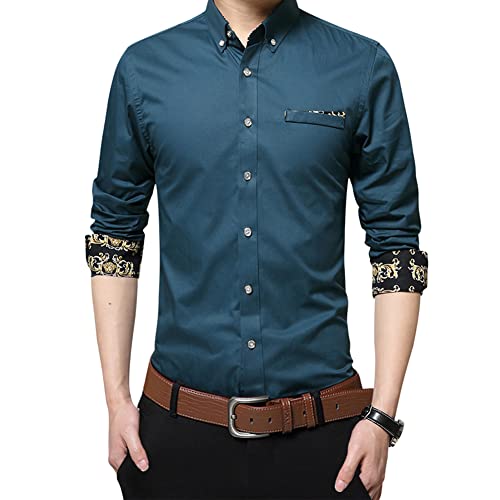 Oralidera Herren Langarm-Baumwollhemd Lässig Bügelfrei Business Formales Hemd Herrenhemd Innenkontrast Herrenmode Slim Fit Dress Hemd, Blau, M von Oralidera