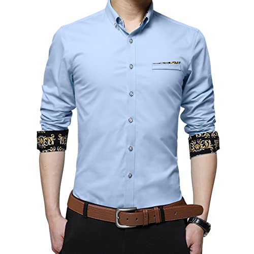 Oralidera Herren Langarm-Baumwollhemd Lässig Bügelfrei Business Formales Hemd Herrenhemd Innenkontrast Herrenmode Slim Fit Dress Hemd, Hellblau, M von Oralidera