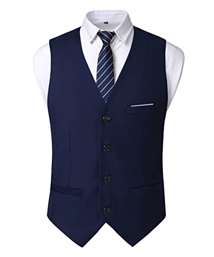 Oralidera Herren Slim Fit Sakko Business Weste Anzugweste Freizeit V-Ausschnitt Ärmellose Westen Hochzeit Knopfleiste Anzug Weste (Navy blau, XXL) von Oralidera