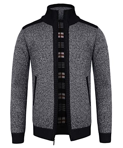 Oralidera Herren Strickjacke Stehkragen Gestrickt Cardigan Strickfleece-Jacke Fleecejacke mit Reißverschluss Langarm Winterjacke Outdoorjacke, Holzkohle, S von Oralidera