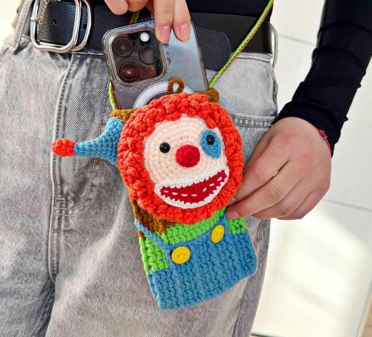Handmade Crochet Clown Phone Bag, Ugly Case,crochet Bag | Personalized Trick Or Treat Bags Adult Halloween Costume Christmas Gift Handmade Crochet Clown Phone Bag, Ugly Case,crochet Bag | Personalized Trick Or Treat Bags Adult Halloween Costume Christmas Gift von OrangeDecorations