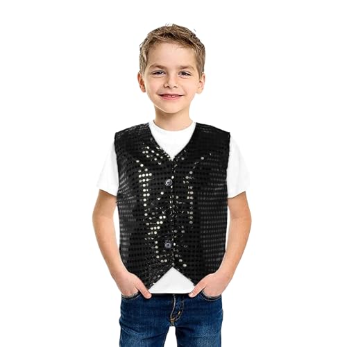 Pailletten Weste Kinder Jungen Ärmellos Anzugjacke Glänzend Party Disco Oberteil Mit Knöpfe Hip Hop Jazz Street Dance Kleidung Tanzkostüm Jungen Glitzer Pailletten Weste Jacke Weste (Black, 8-9 Years) Pailletten Weste Kinder Jungen Ärmellos Anzugjacke Glänzend Party Disco Oberteil Mit Knöpfe Hip Hop Jazz Street Dance Kleidung Tanzkostüm Jungen Glitzer Pailletten Weste Jacke Weste (Black, 8-9 Years) von Orbgons