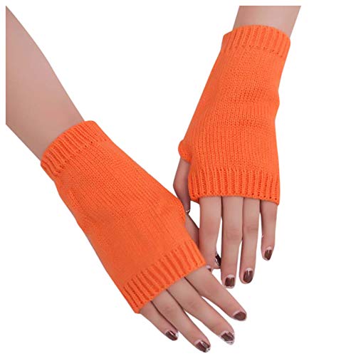 fingerlose warm gestrickte Frauen Winter warme Handschuhe mitten halten weiche Ärmelhandschuh Lederhandschuhe Damen Touchscreen (Orange, One Size) von Orbgons
