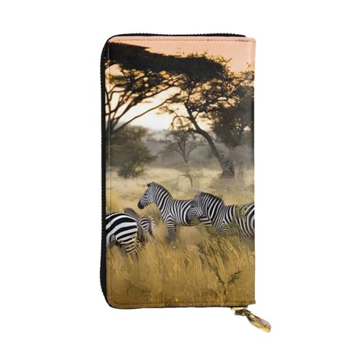 Afrika Grassland Zebra Print Lange Leder Geldbörse für Männer Frauen Wasserdicht Tragbare Clutch Tasche Münzbörse für Reisen Mädchen Einkaufen Büro Geschenk, Schwarz , Einheitsgröße von OrcoW