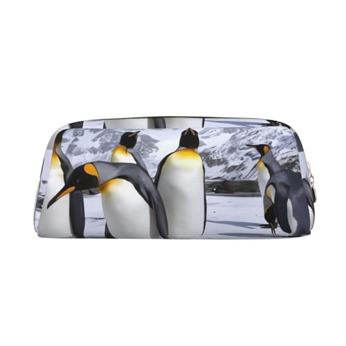 Arctic Animals Pinguine Bedrucktes Federmäppchen Leder Make-up Tasche Tragbare Reise Kulturbeutel Reißverschluss Kleine Aufbewahrungstasche für Frauen Mädchen, gold, Einheitsgröße, Kulturbeutel von OrcoW