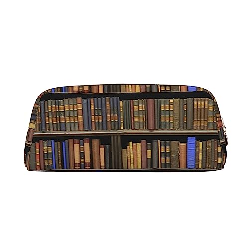 Bibliothek Bücherregal Bedrucktes Federmäppchen Leder Make-up Tasche Tragbare Reise Kulturbeutel Reißverschluss Kleine Aufbewahrungstasche für Frauen Mädchen, gold, Einheitsgröße, Kulturbeutel von OrcoW