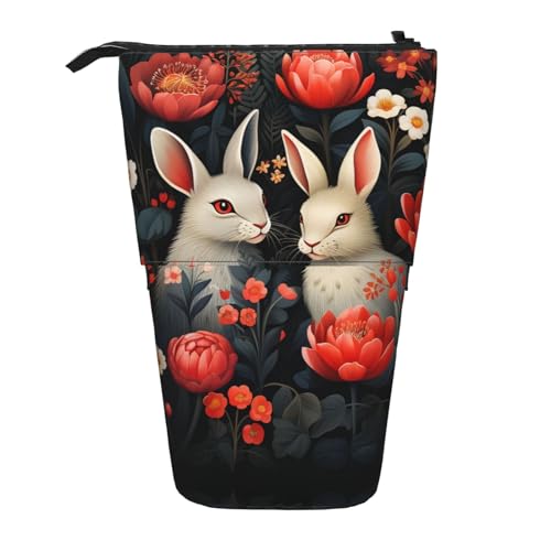 Bright Bunnies and Flowers Standing Pencil Case, Cute Pen Pouch, Telescopic Stationery Pouch Makeup Cosmetics Bag for Women Office von OrcoW