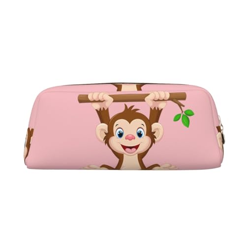 Cartoon Monkey Printed Pencil Case Leather Makeup Bag Portable Travel Toiletry Bag Zipper Small Storage Bag for Women Girls, gold, Einheitsgröße, Kulturbeutel von OrcoW