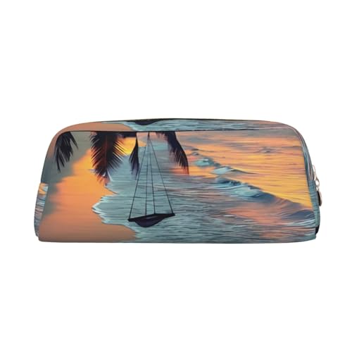 Coconut Beach Sunset Hammock Printed Pencil Case Leather Makeup Bag Portable Travel Toiletry Bag Zipper Small Storage Bag for Women Girls, gold, Einheitsgröße, Kulturbeutel von OrcoW