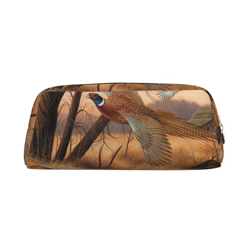 Fasan Jagd Gedruckt Federmäppchen Leder Make-up Tasche Tragbare Reise Kulturbeutel Reißverschluss Kleine Aufbewahrungstasche für Frauen Mädchen, gold, Einheitsgröße, Kulturbeutel von OrcoW