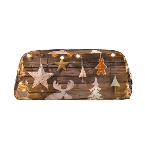 Federmäppchen mit Weihnachtsbäumen und Hirsch-Motiv, Leder, Make-up-Tasche, tragbar, Reise-Kulturbeutel, Reißverschluss, kleine Aufbewahrungstasche für Frauen und Mädchen, gold, Einheitsgröße, von OrcoW