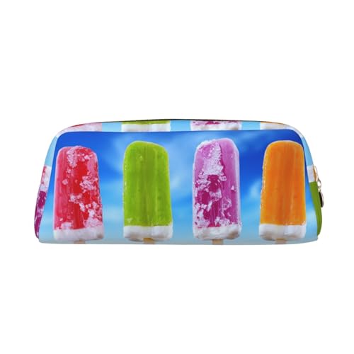 Four Popsicles Ice Cream Printed Pencil Case Leather Makeup Bag Portable Travel Toiletry Bag Zipper Small Storage Bag for Women Girls, gold, Einheitsgröße, Kulturbeutel von OrcoW