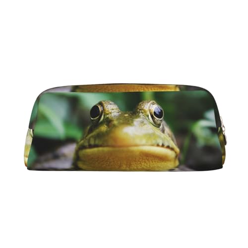 Frosch schaut in die Kamera, bedrucktes Federmäppchen, Leder, Make-up-Tasche, tragbare Reise-Kulturtasche, Reißverschluss, kleine Aufbewahrungstasche für Frauen und Mädchen, gold, Einheitsgröße, von OrcoW