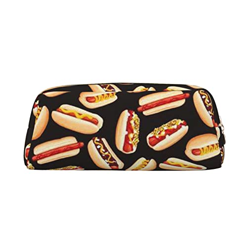 Fun Food Hot Dogs Bedrucktes Federmäppchen Leder Make-up Tasche Tragbare Reise Kulturbeutel Reißverschluss Kleine Aufbewahrungstasche für Frauen Mädchen, gold, Einheitsgröße, Kulturbeutel von OrcoW