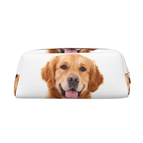 Golden Retriever Bedrucktes Federmäppchen Leder Make-up Tasche Tragbare Reise Kulturbeutel Reißverschluss Kleine Aufbewahrungstasche für Frauen Mädchen, gold, Einheitsgröße, Kulturbeutel von OrcoW