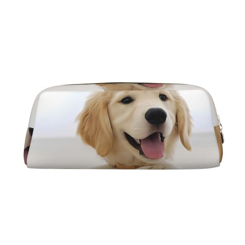 Golden Retriever Welpen Bedrucktes Federmäppchen Leder Make-up Tasche Tragbare Reise Kulturbeutel Reißverschluss Kleine Aufbewahrungstasche für Frauen Mädchen, gold, Einheitsgröße, Kulturbeutel von OrcoW