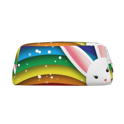 Happy Easter Bunny Bedrucktes Federmäppchen Leder Make-up Tasche Tragbare Reise Kulturbeutel Reißverschluss Kleine Aufbewahrungstasche für Frauen Mädchen, gold, Einheitsgröße, Kulturbeutel von OrcoW