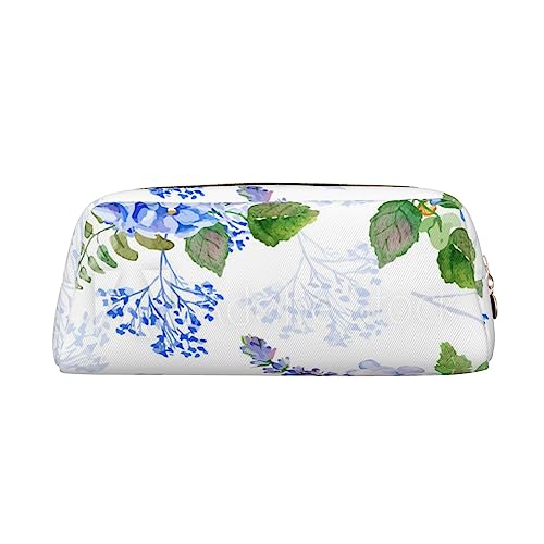 Hydrangea Aquarell-bedrucktes Federmäppchen, Leder, Make-up-Tasche, tragbare Reise-Kulturtasche, Reißverschluss, kleine Aufbewahrungstasche für Frauen und Mädchen, gold, Einheitsgröße, Kulturbeutel von OrcoW