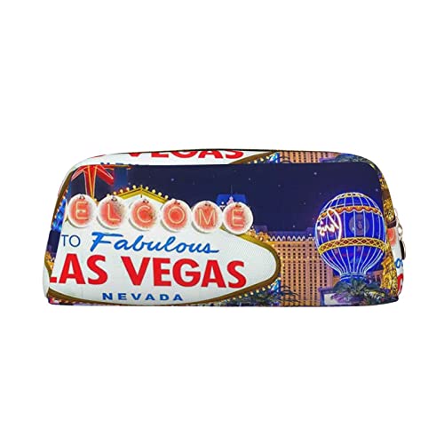 Las Vegas Night City Bedrucktes Federmäppchen Leder Make-up Tasche Tragbare Reise Kulturbeutel Reißverschluss Kleine Aufbewahrungstasche für Frauen Mädchen, gold, Einheitsgröße, Kulturbeutel von OrcoW