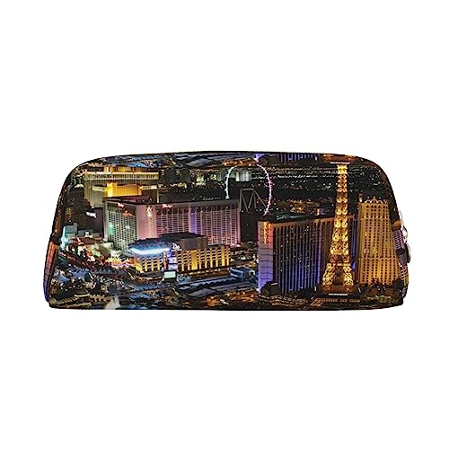 Las Vegas Night View Bedrucktes Federmäppchen Leder Make-up Tasche Tragbare Reise Kulturbeutel Reißverschluss Kleine Aufbewahrungstasche für Frauen Mädchen, gold, Einheitsgröße, Kulturbeutel von OrcoW