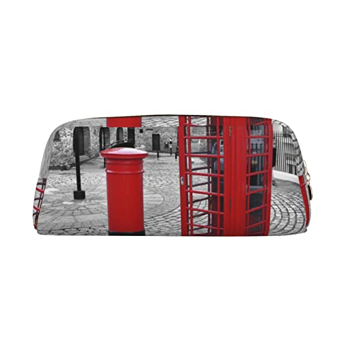 London Red Phone Booth Printed Pencil Case Leather Makeup Bag Portable Travel Toiletry Bag Zipper Small Storage Bag for Women Girls, gold, Einheitsgröße, Kulturbeutel von OrcoW