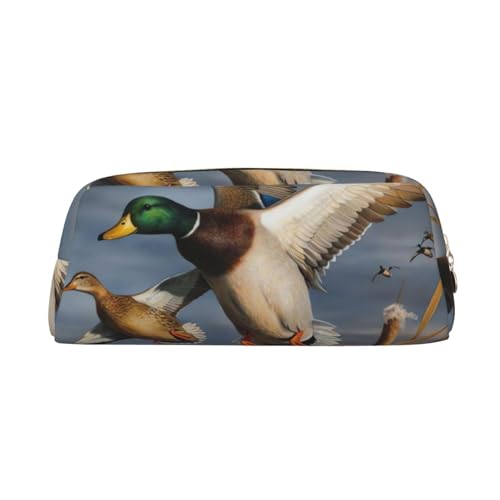 Mallard Duck Federmäppchen aus Leder, Make-up-Tasche, tragbar, Reise-Kulturbeutel, Reißverschluss, kleine Aufbewahrungstasche für Damen und Mädchen, gold, Einheitsgröße, Kulturbeutel von OrcoW